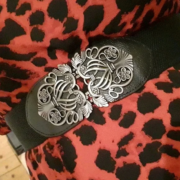 Black floral buckle corset boho elastic wide waist goth party dress belt - Picture 8 of 16